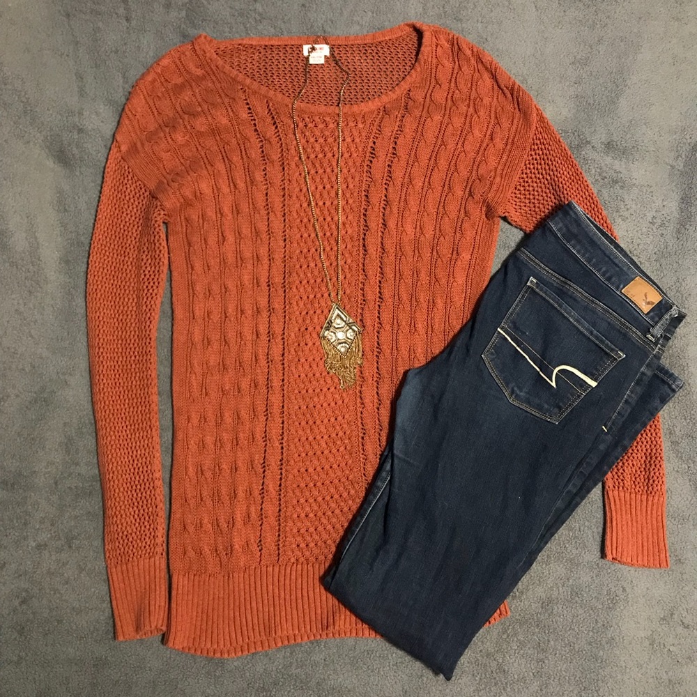 PLUS SIZE Rust Orange Cable Knit Sweater